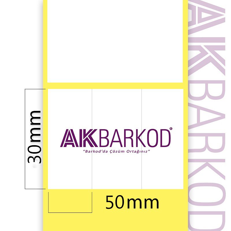 30 x 50 mm 3'lü Bitişik Kuşe Yapışkanlı Etiket (3.000)